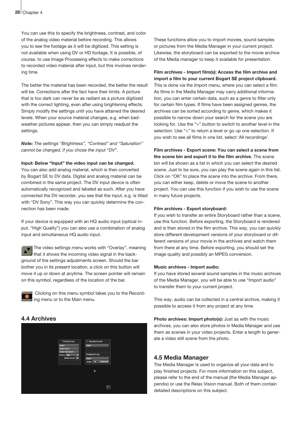 4 archives, 5 media manager | MacroSystem Bogart SE Ver.4 User manual User Manual | Page 28 / 112