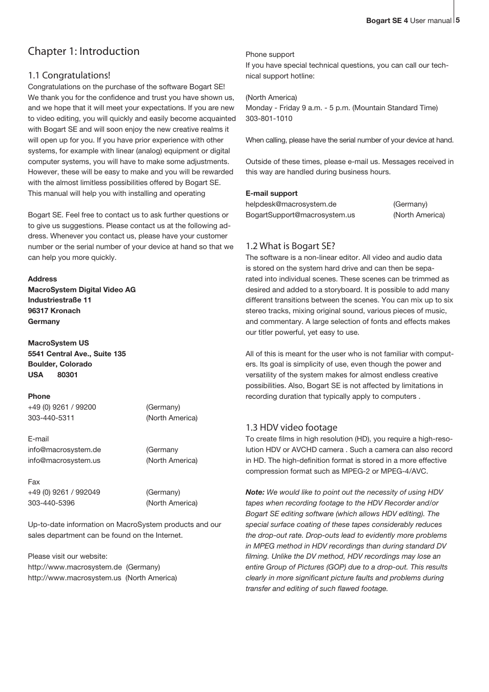 Chapter 1: introduction, 2 what is bogart se, 3 hdv video footage | MacroSystem Bogart SE Ver.4 User manual User Manual | Page 5 / 112
