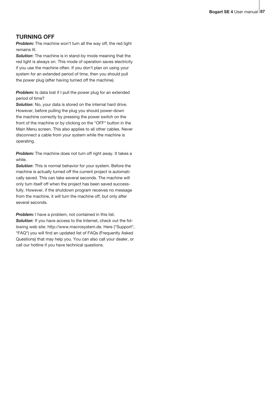 Turning off | MacroSystem Bogart SE Ver.4 User manual User Manual | Page 87 / 112