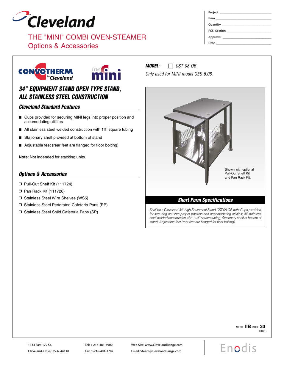 Cleveland Range CST 08-0B User Manual | 2 pages