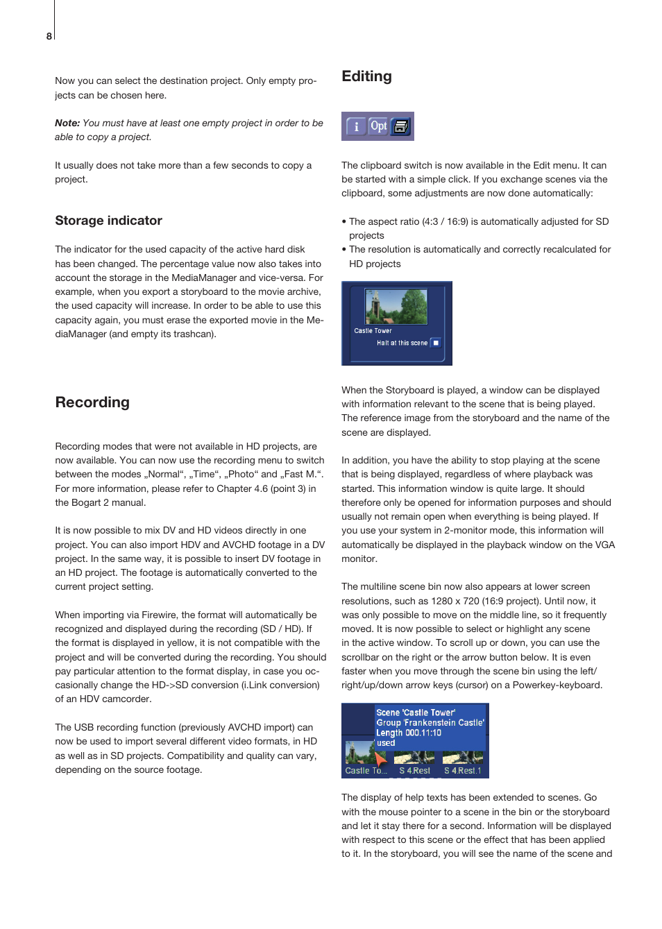 Editing, Recording | MacroSystem Bogart SE Ver.3 Addition to the manual User Manual | Page 8 / 16
