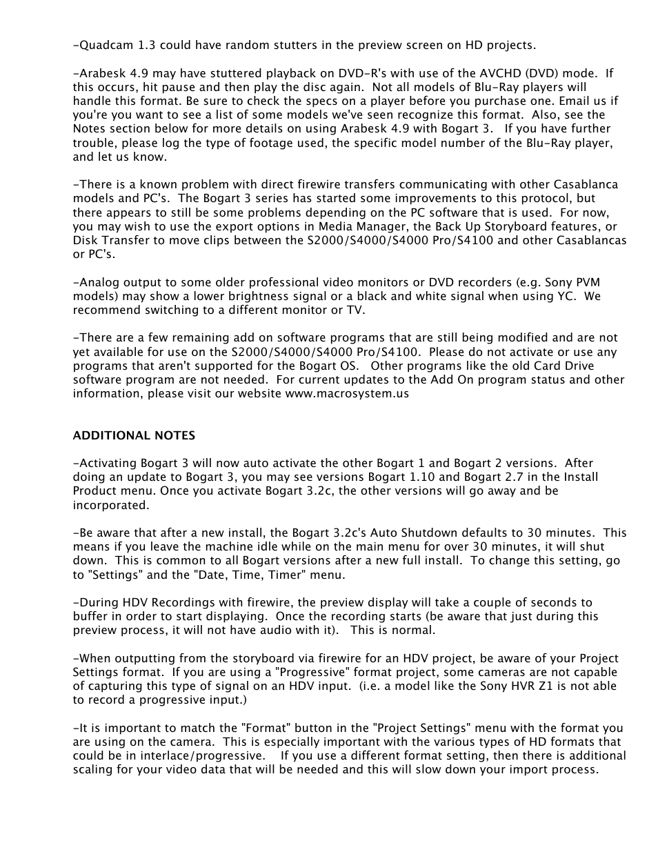MacroSystem Bogart SE Ver.3 - v3.2c Release Notes User Manual | Page 2 / 3