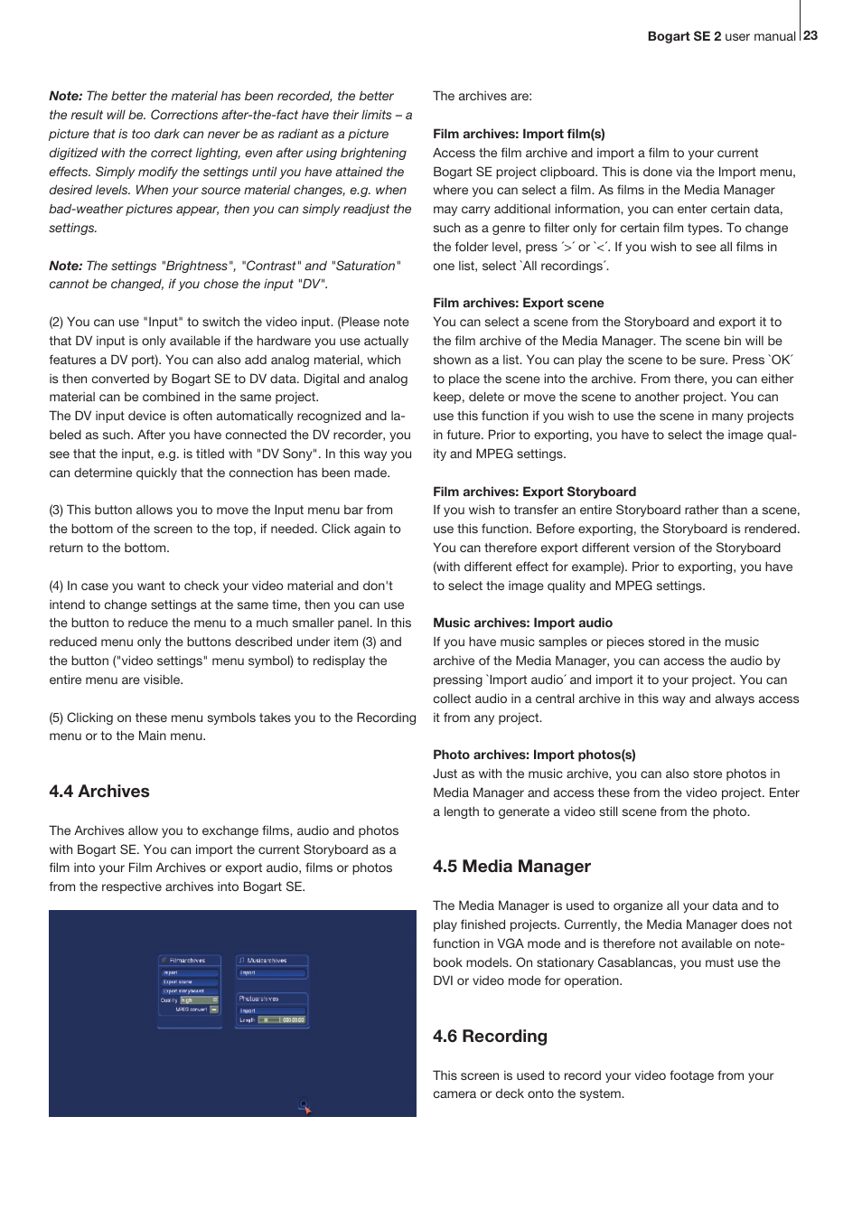 4 archives, 5 media manager, 6 recording | MacroSystem Bogart SE Ver.2 User manual User Manual | Page 25 / 100