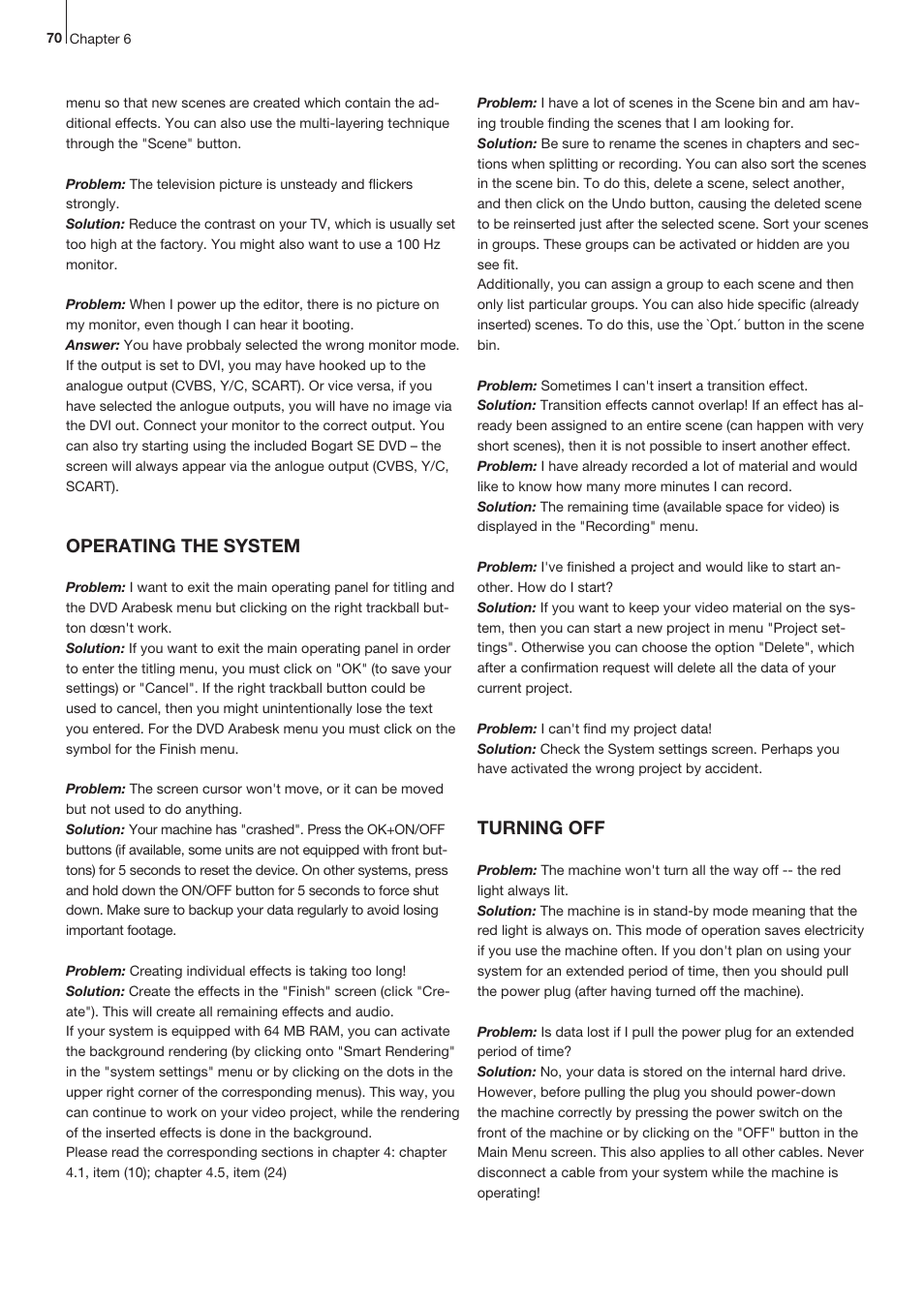 Operating the system, Turning off | MacroSystem Bogart SE Ver.2 User manual User Manual | Page 72 / 100