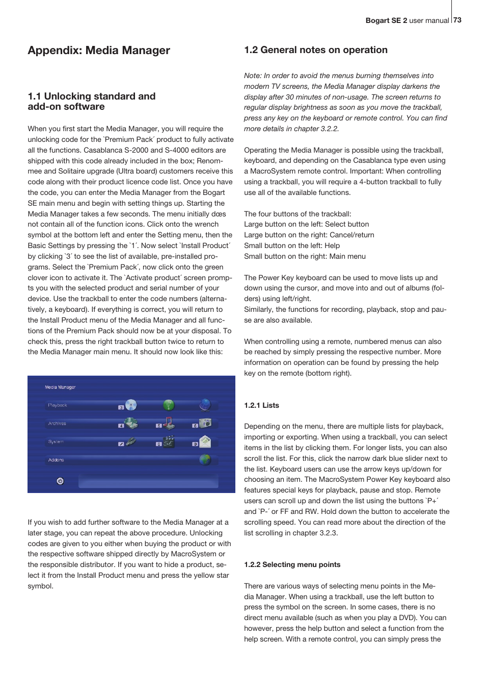 Appendix: media manager, 1 unlocking standard and add-on software | MacroSystem Bogart SE Ver.2 User manual User Manual | Page 75 / 100