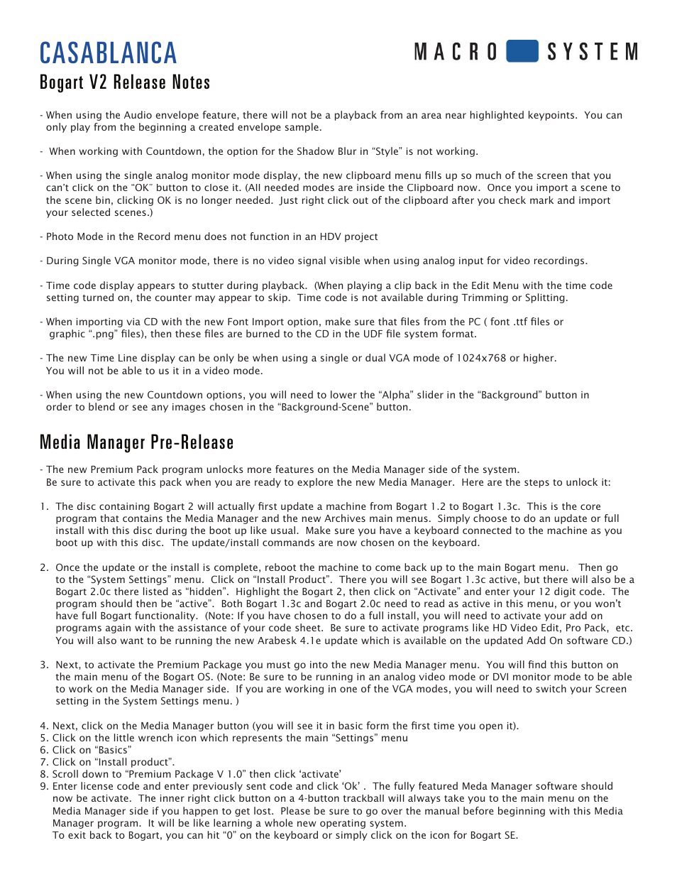 Casablanca, Media manager pre-release | MacroSystem Bogart Ver.2 Release Notes User Manual | Page 2 / 3