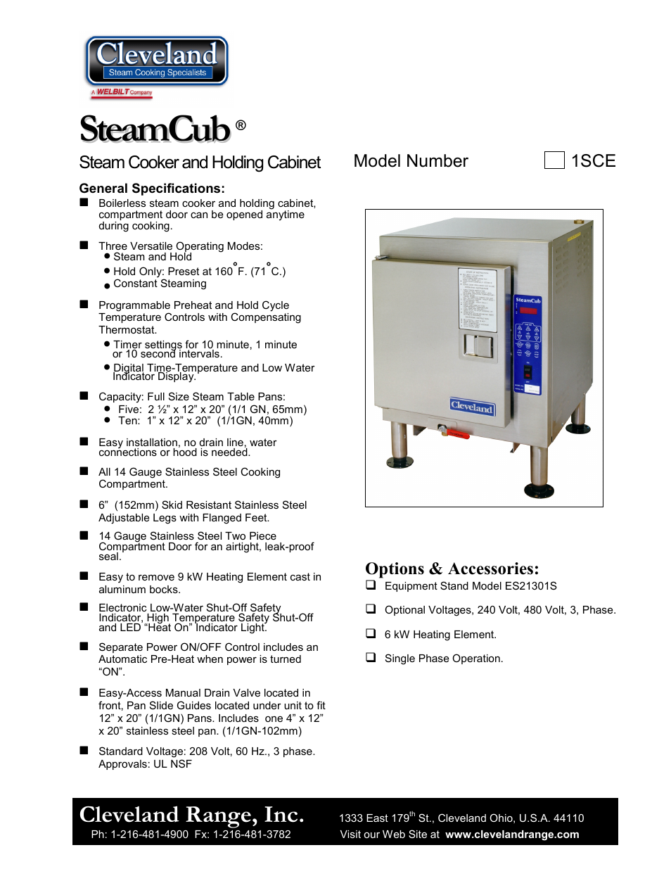 Cleveland range, inc | Cleveland Range 1SCE User Manual | Page 5 / 11