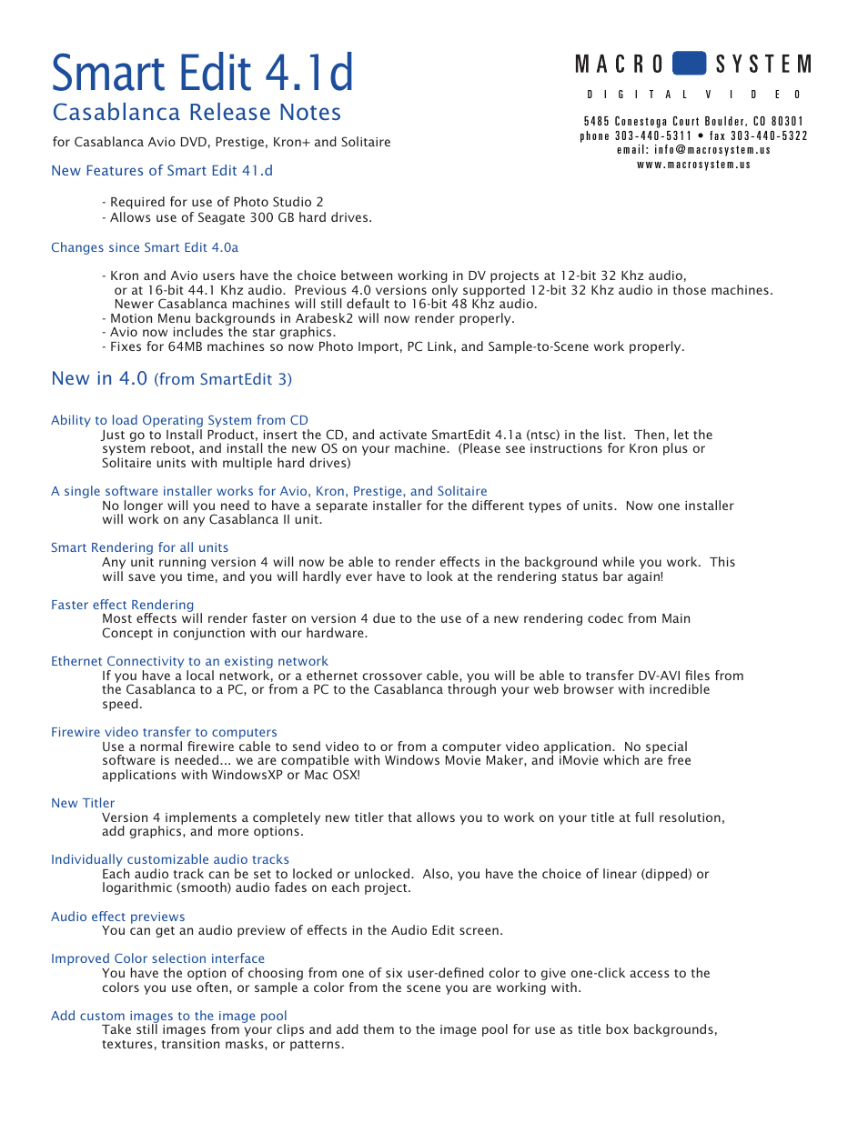 MacroSystem Smart Edit 4.1d Release Notes User Manual | 2 pages