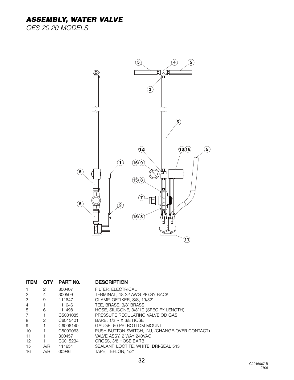 Water valve (oes 20.20), Assembly, water valve oes 20.20 models | Cleveland Range ELECTRIC 20.20 OES-20.20 User Manual | Page 34 / 74