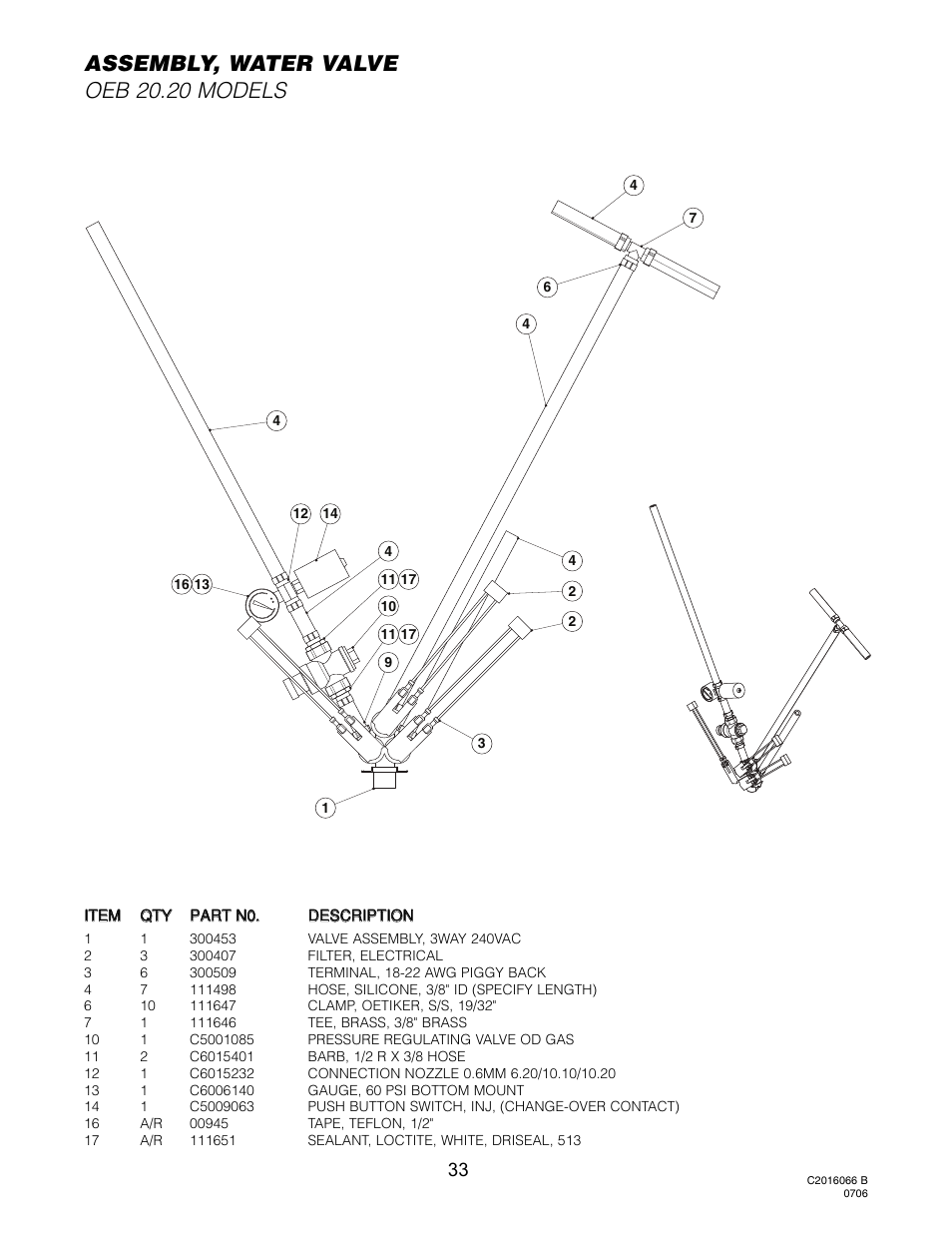 Water valve, (oeb 20.20), Assembly, water valve oeb 20.20 models | Cleveland Range ELECTRIC 20.20 OES-20.20 User Manual | Page 35 / 74