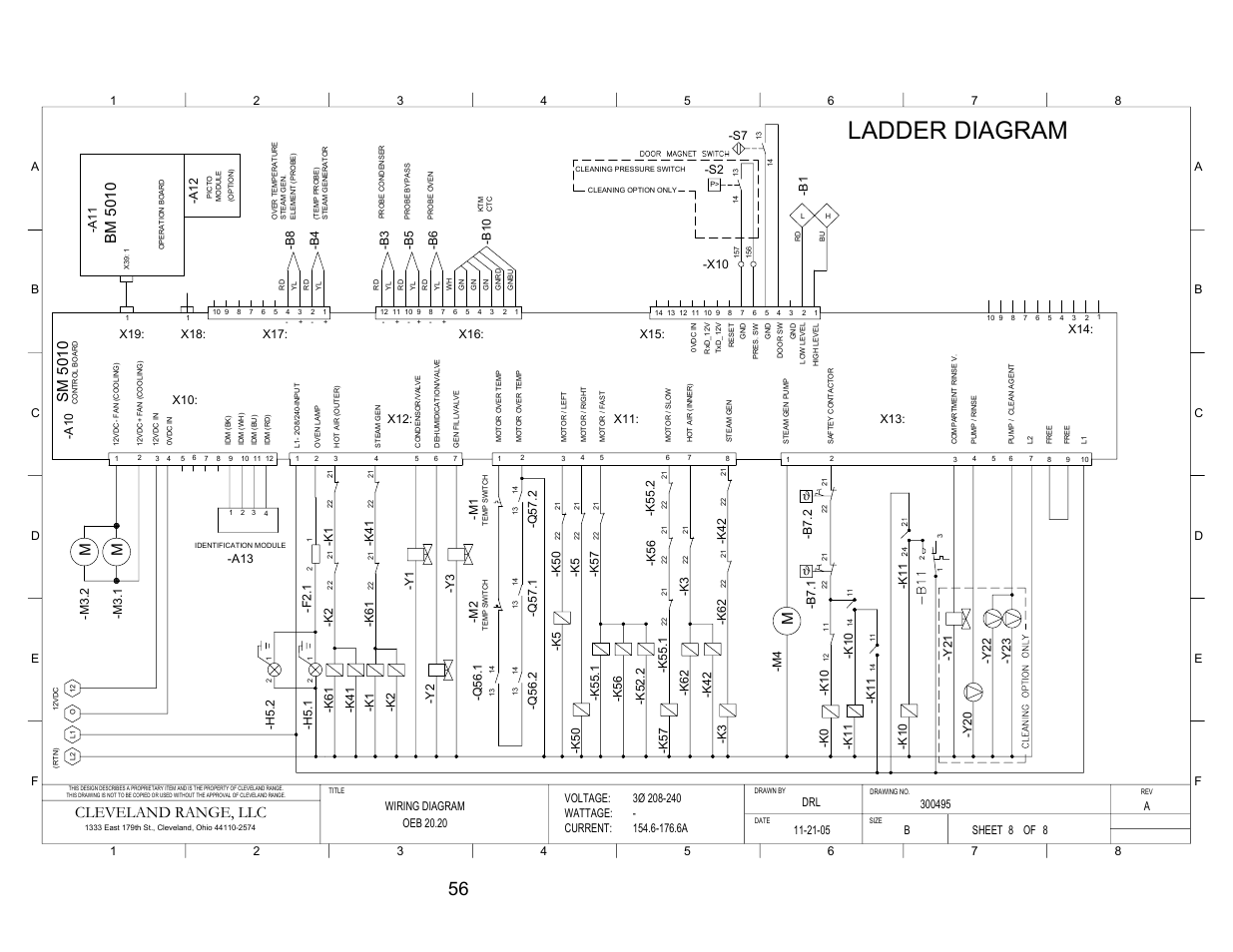 Pg 2, Ladder diagram, Sm 5 010 | Bm 5 010, Cleveland range, llc, Y 2 -k 1, H5. 1 -k5 0, F2. 1, K55 .2, S2 -x10 | Cleveland Range ELECTRIC 20.20 OES-20.20 User Manual | Page 58 / 74