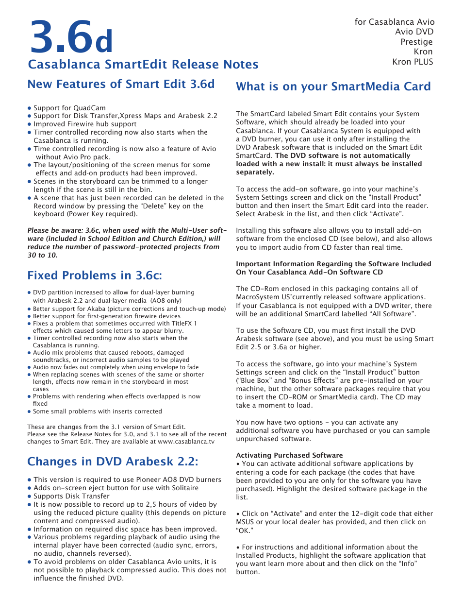 MacroSystem Smart Edit 3.6d Release Notes User Manual | 2 pages