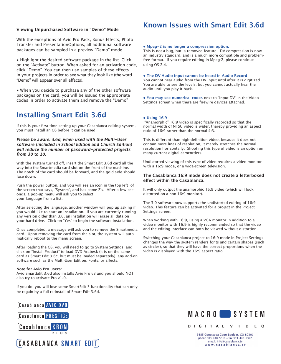 Known issues with smart edit 3.6d, Installing smart edit 3.6d | MacroSystem Smart Edit 3.6d Release Notes User Manual | Page 2 / 2