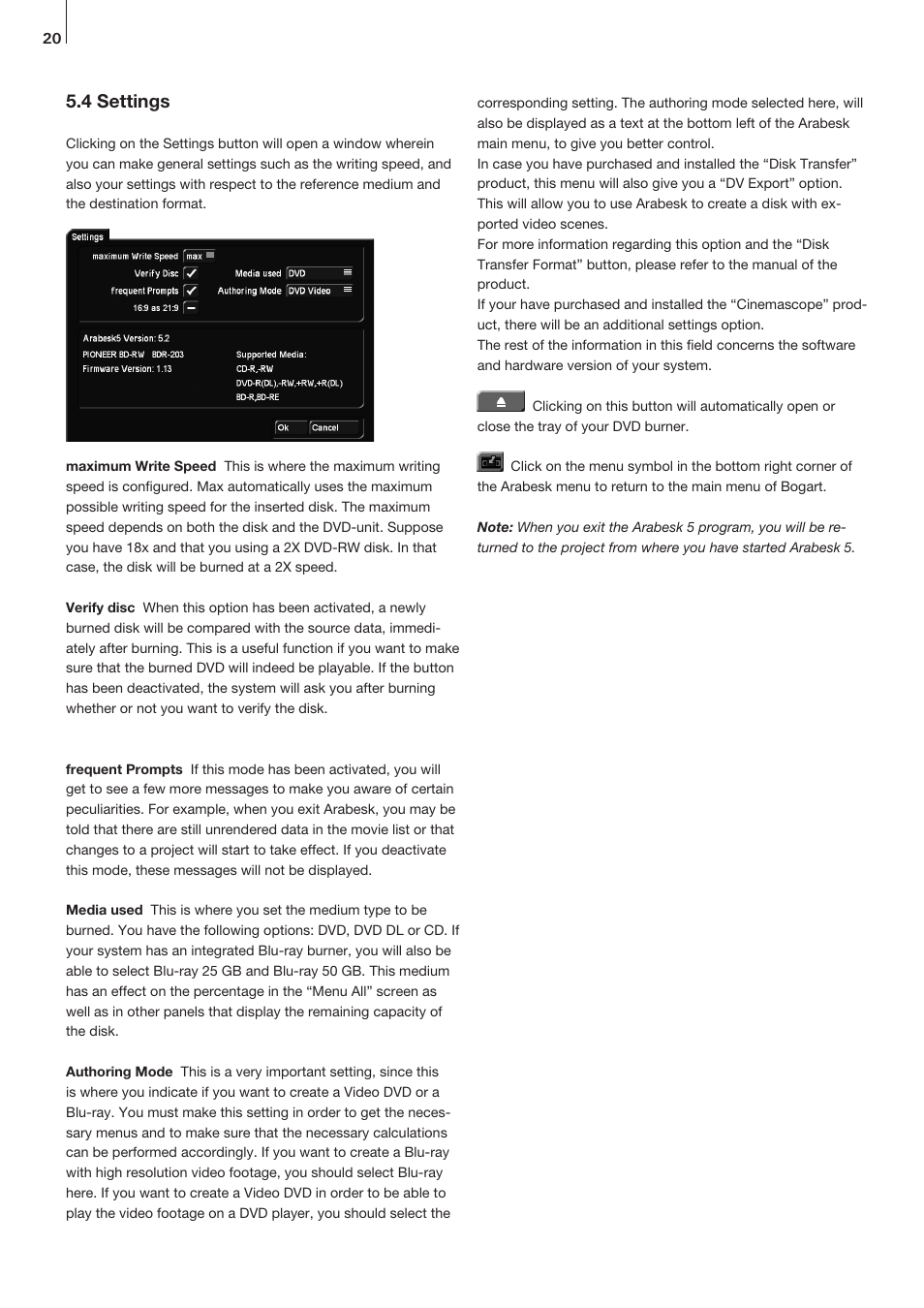 4 settings | MacroSystem Arabesk 5 User Manual | Page 20 / 24