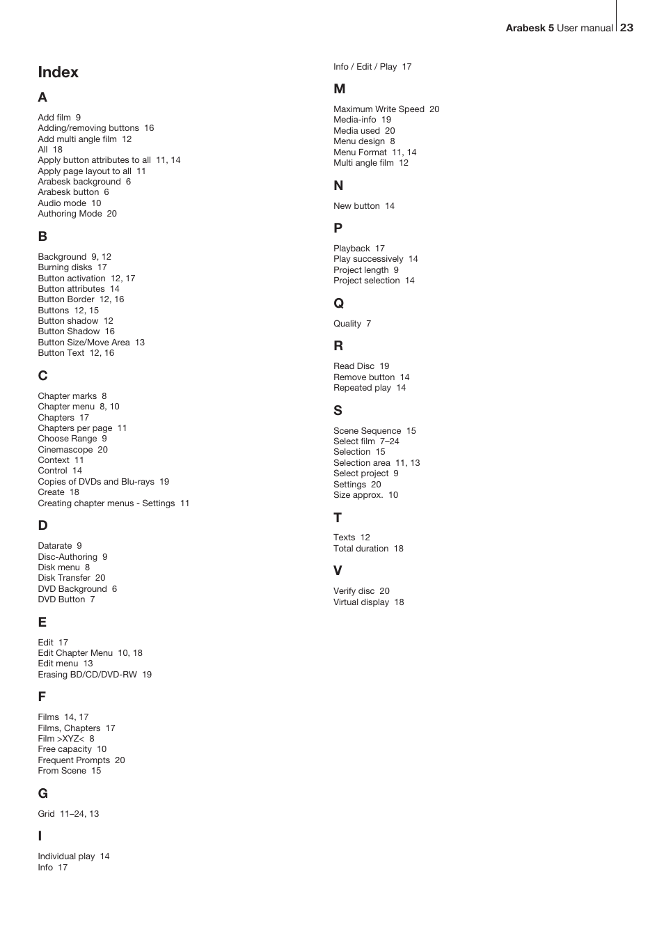 Index | MacroSystem Arabesk 5 User Manual | Page 23 / 24