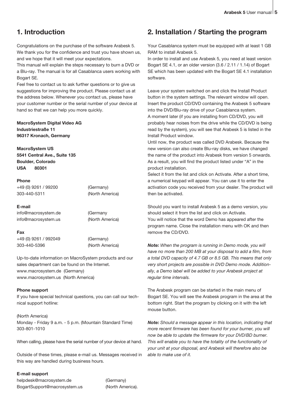 Introduction, Installation / starting the program | MacroSystem Arabesk 5 User Manual | Page 5 / 24