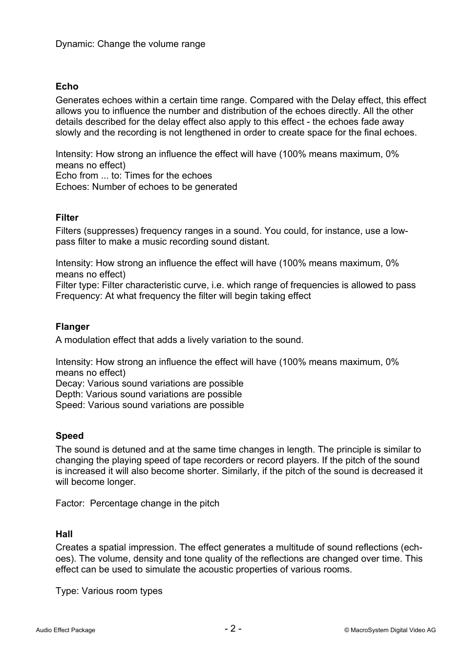 MacroSystem Audio Effect Package User Manual | Page 2 / 6