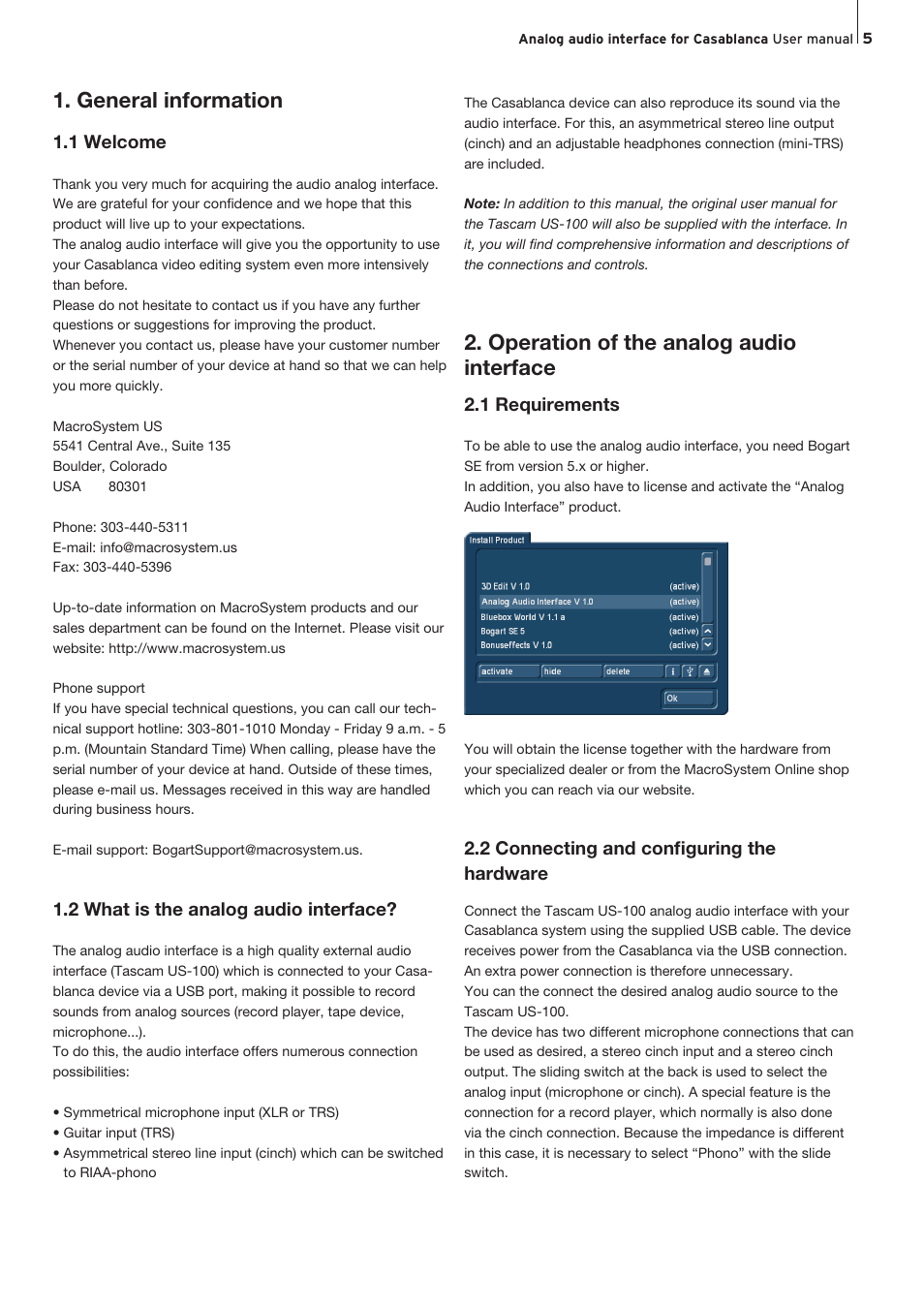 General information, Operation of the analog audio interface | MacroSystem Analog Audio Interface for Casablanca User Manual | Page 5 / 8