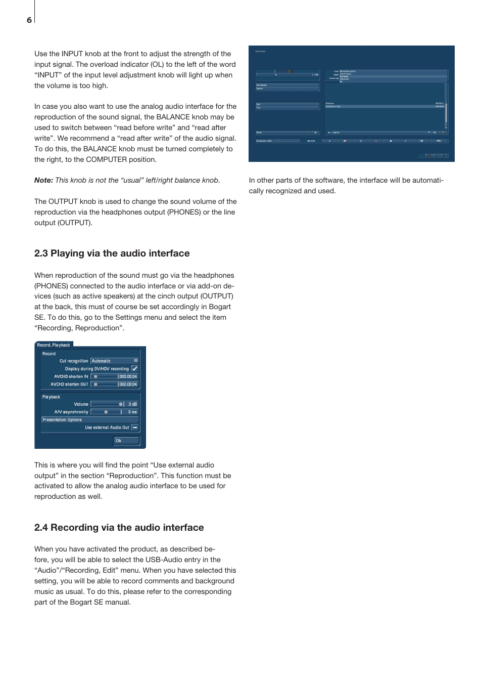 3 playing via the audio interface, 4 recording via the audio interface | MacroSystem Analog Audio Interface for Casablanca User Manual | Page 6 / 8