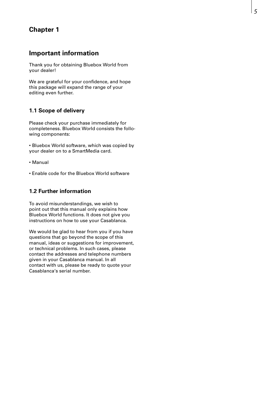 5chapter 1 important information | MacroSystem Bluebox World User Manual | Page 5 / 34