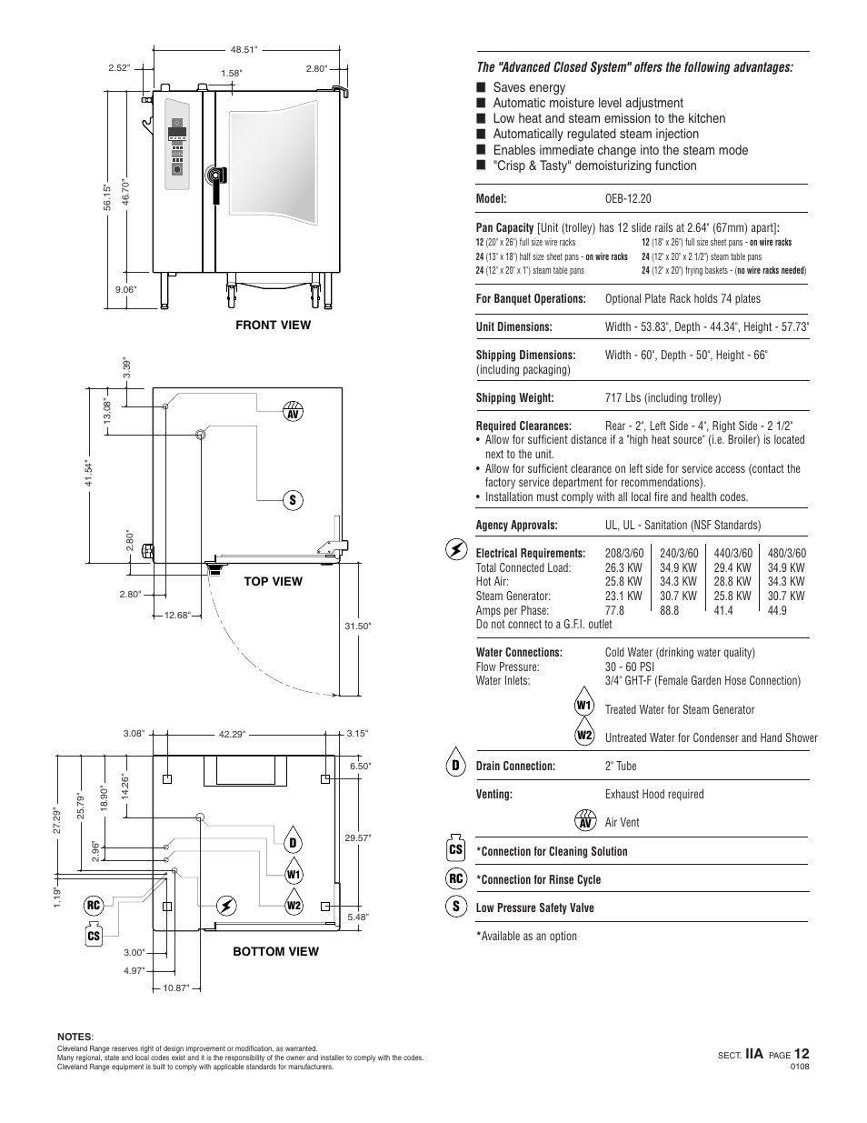 Oeb 12.20, Ogs 12.20 | Cleveland Range OEB-12.20 User Manual | Page 2 / 2