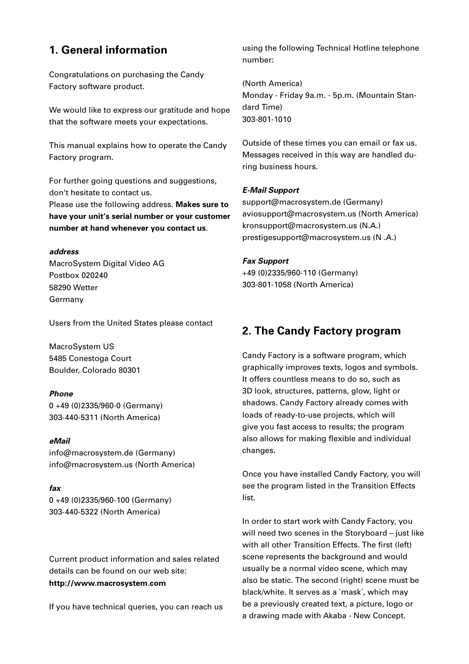 General information, The candy factory program | MacroSystem Candy Factory User Manual | Page 3 / 22