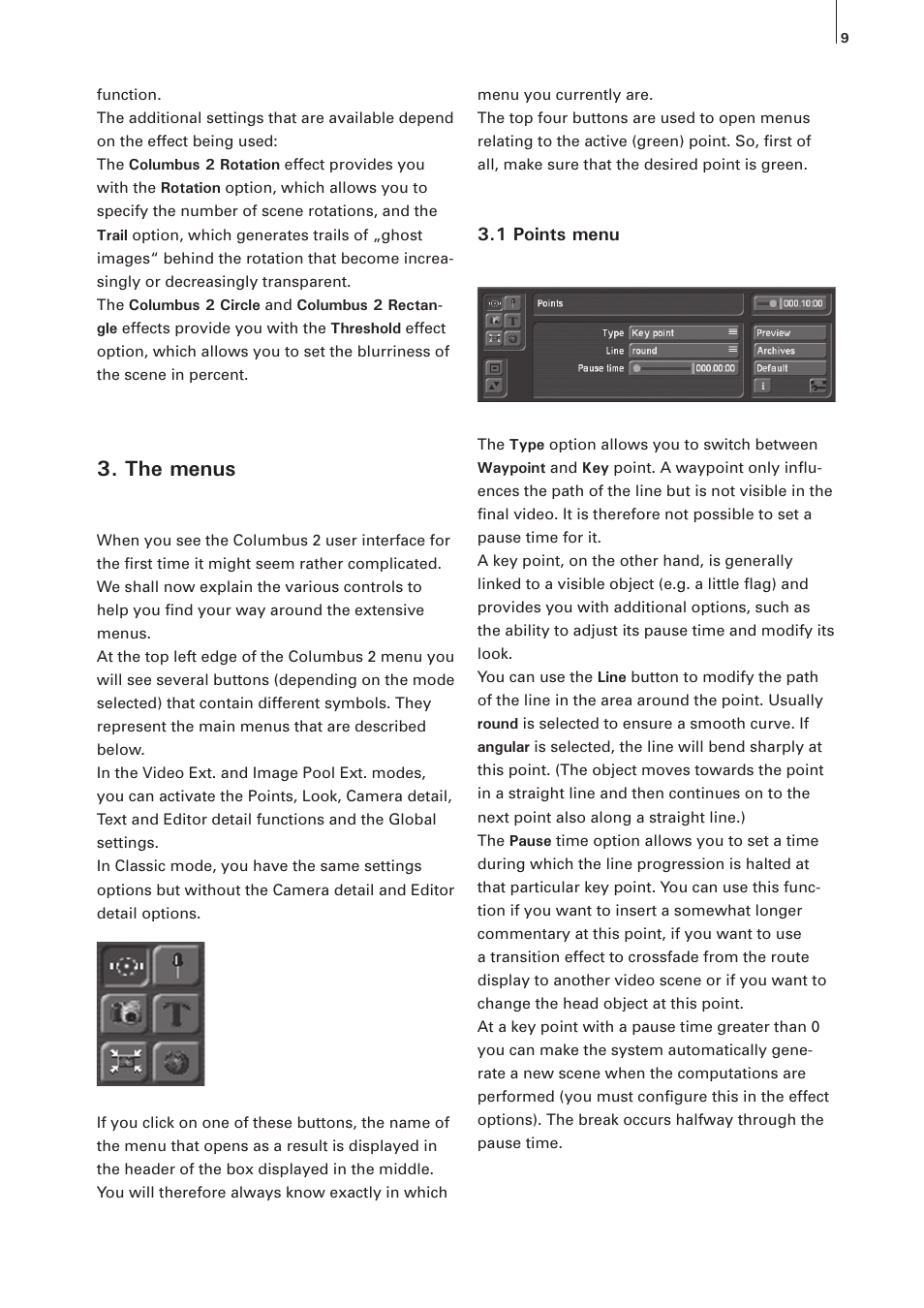 The menus | MacroSystem Columbus 2 User Manual | Page 9 / 30