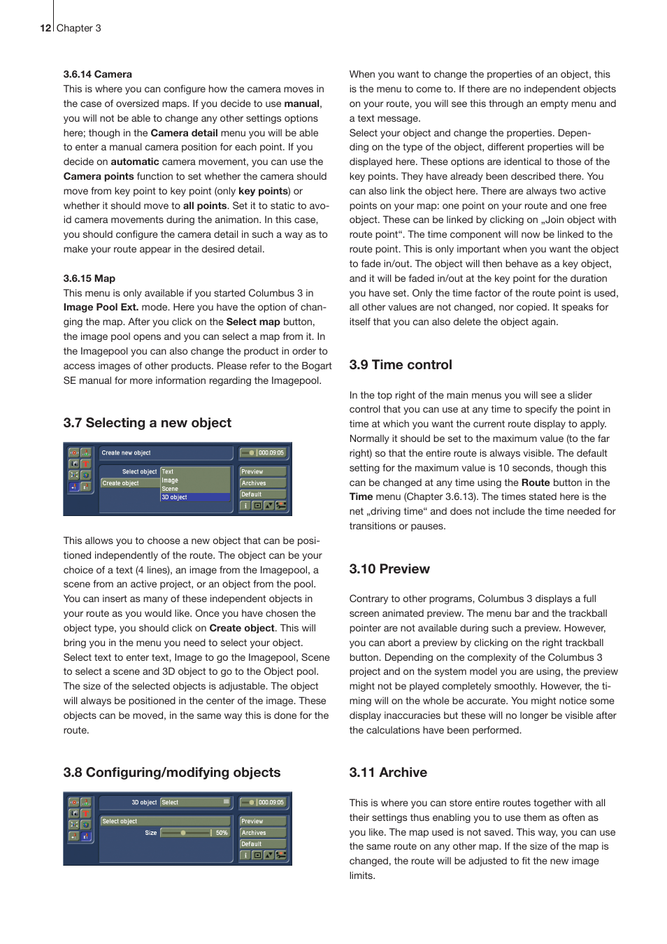 3 .7 selecting a new object, 8 configuring/modifying objects, 3 .9 time control | 3 .10 preview, 3 .11 archive | MacroSystem Columbus 3 User Manual | Page 12 / 20