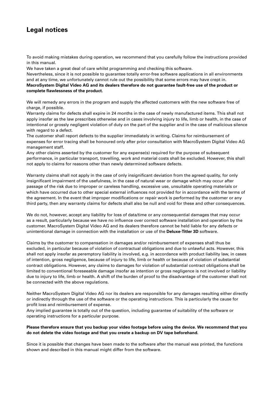 Legal notices | MacroSystem Deluxe-Titler 3D User Manual | Page 2 / 18