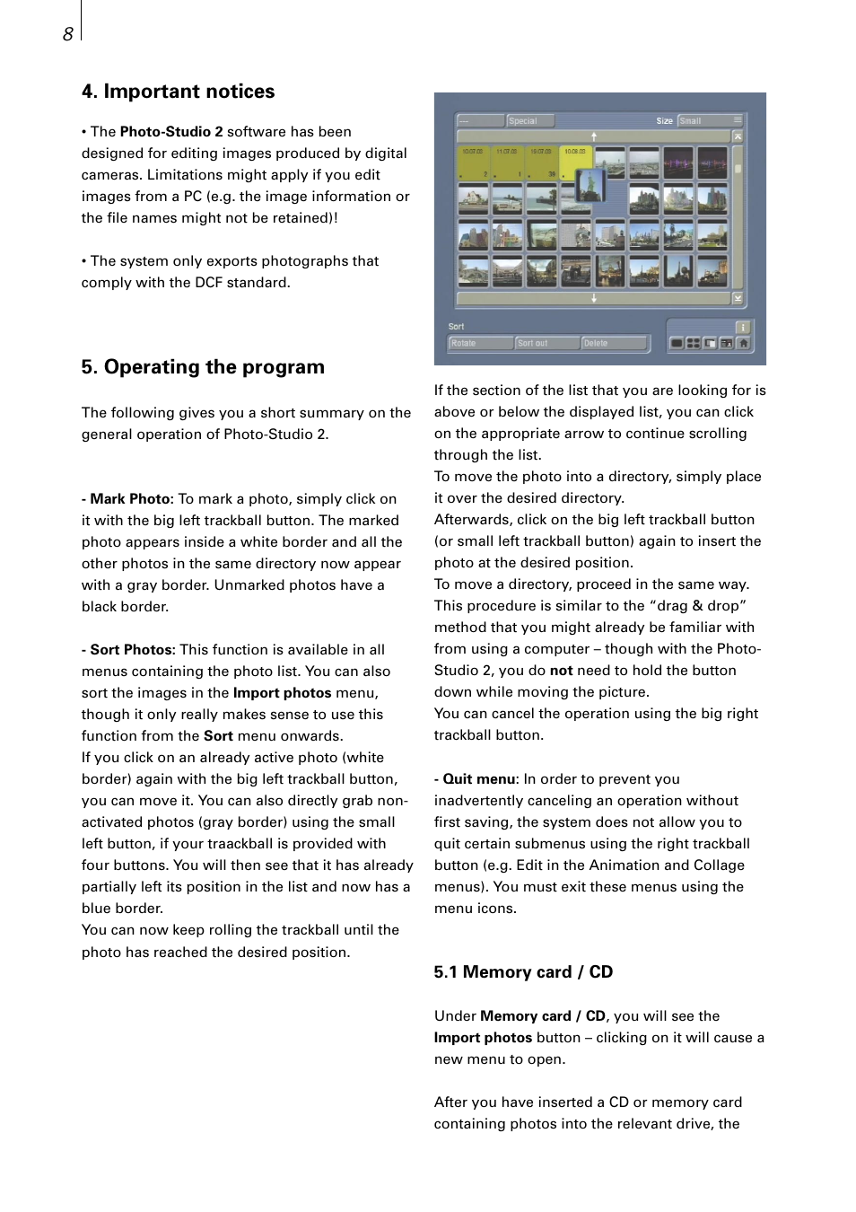 89 4. important notices, Operating the program | MacroSystem Photo-Studio 2 User Manual | Page 8 / 30