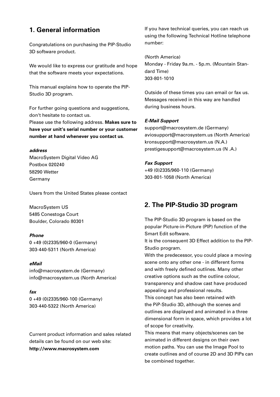 General information, The pip-studio 3d program | MacroSystem PiP-Studio 3D User Manual | Page 3 / 22