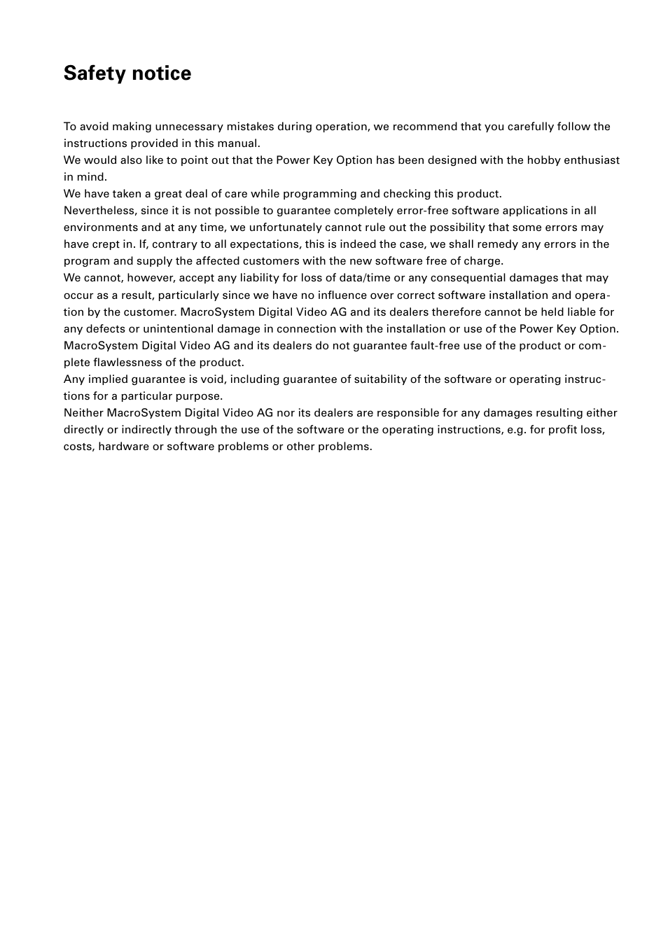 Safety notice | MacroSystem Power Key-Option User Manual | Page 2 / 54