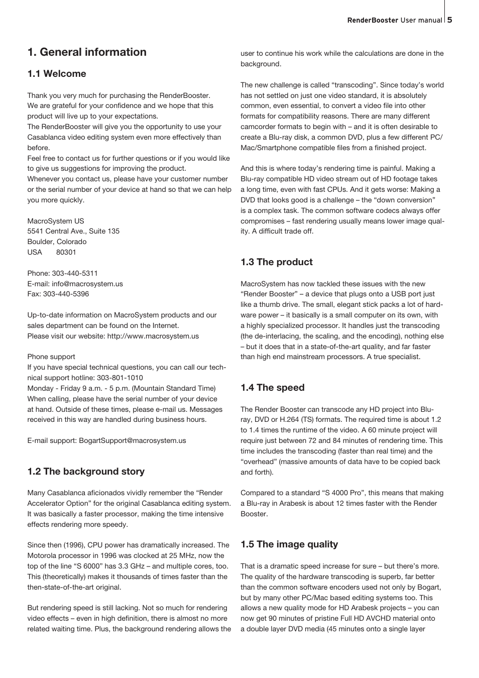 General information, 1 welcome, 2 the background story | 3 the product, 4 the speed, 5 the image quality | MacroSystem RenderBooster User Manual | Page 5 / 12