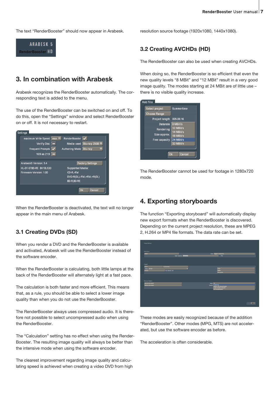 Exporting storyboards, 1 creating dvds (sd), 2 creating avchds (hd) | MacroSystem RenderBooster User Manual | Page 7 / 12