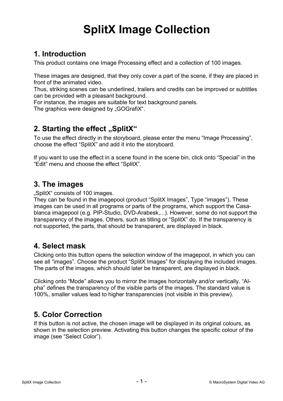 MacroSystem SplitX Image Collection User Manual | 3 pages