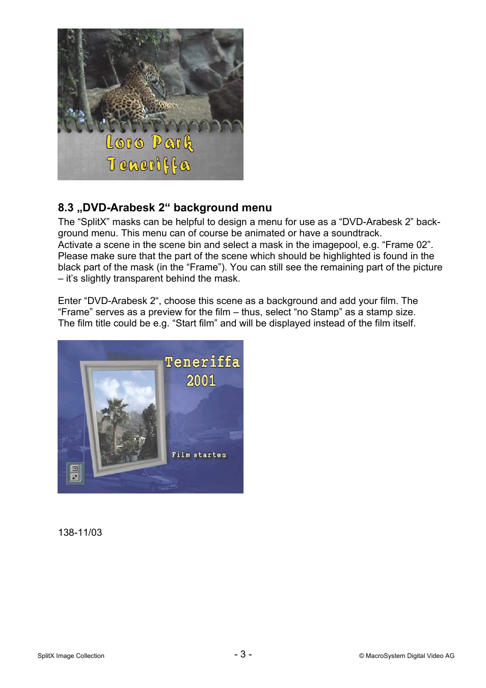 3 „dvd-arabesk 2“ background menu | MacroSystem SplitX Image Collection User Manual | Page 3 / 3