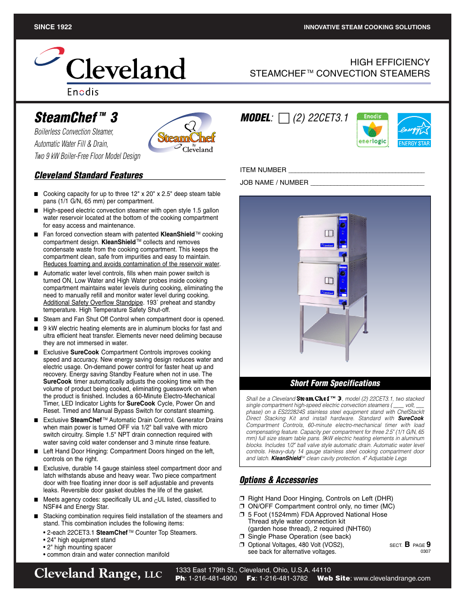 Cleveland Range SteamChef 22CET3.1 User Manual | 2 pages