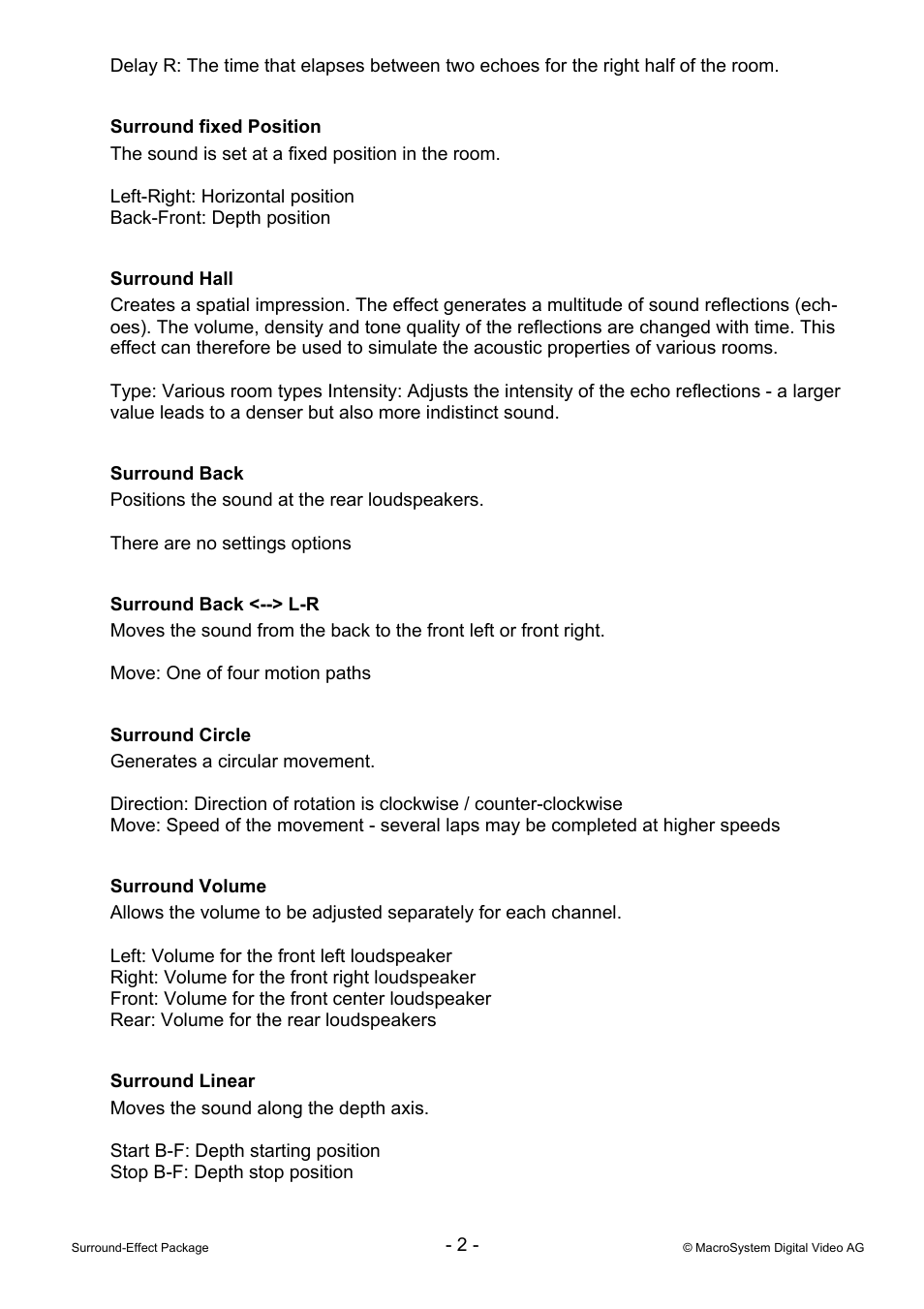 MacroSystem Surround Effect Package User Manual | Page 2 / 3