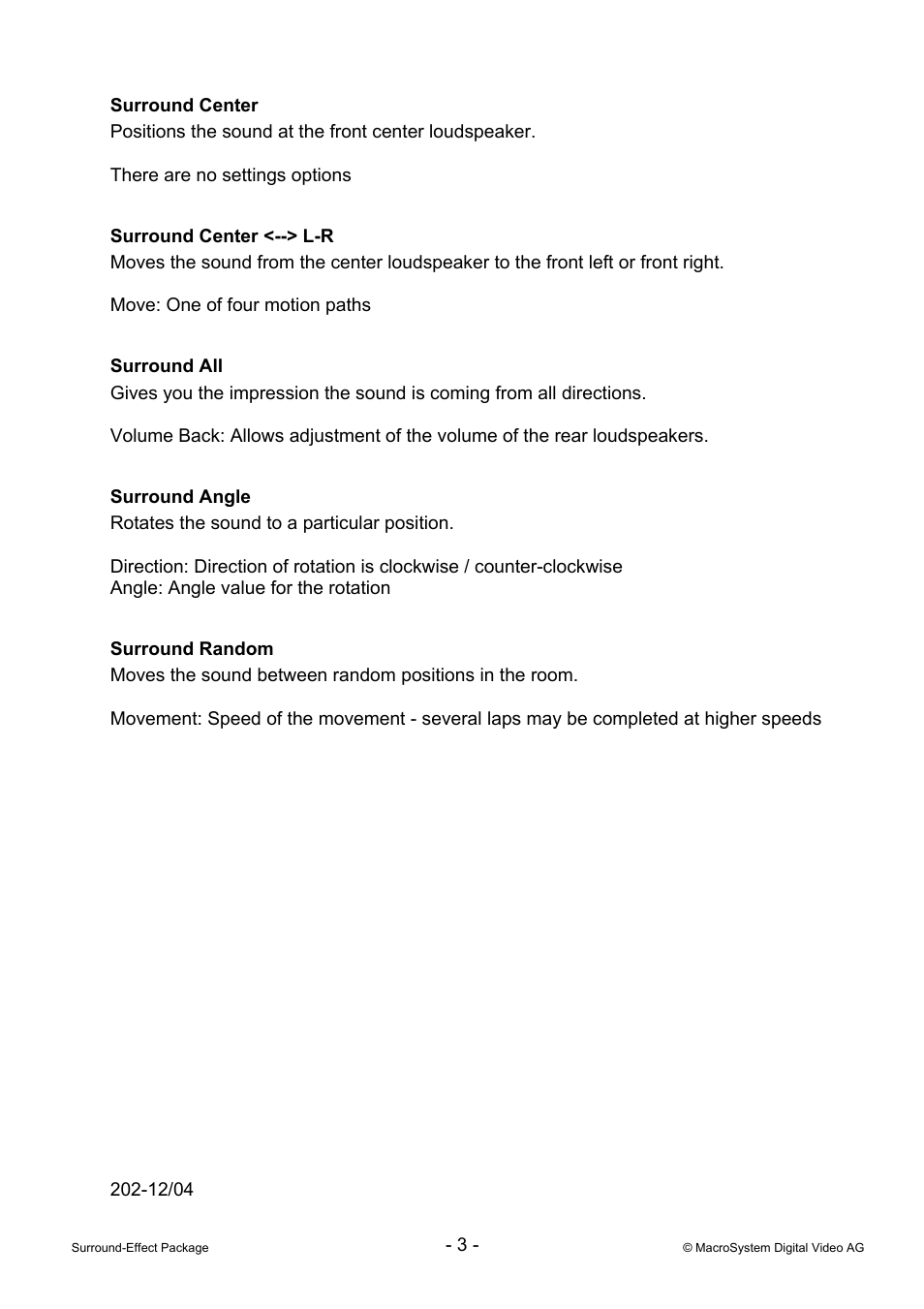 MacroSystem Surround Effect Package User Manual | Page 3 / 3