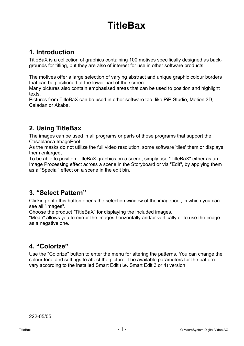 MacroSystem TitleBax User Manual | 1 page