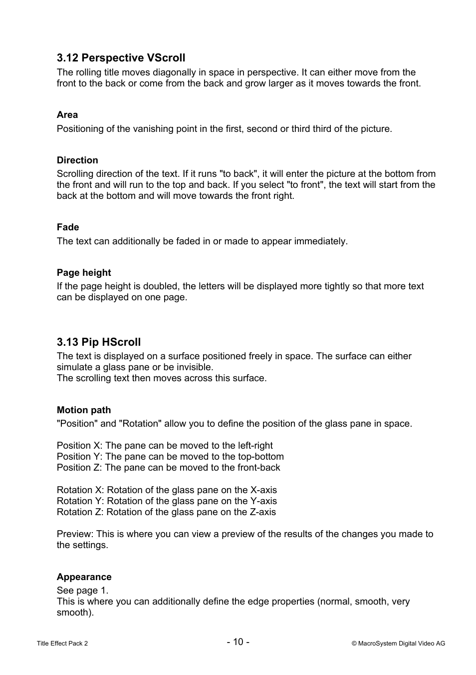 12 perspective vscroll, 13 pip hscroll | MacroSystem Title Effect Pack 2 User Manual | Page 10 / 13
