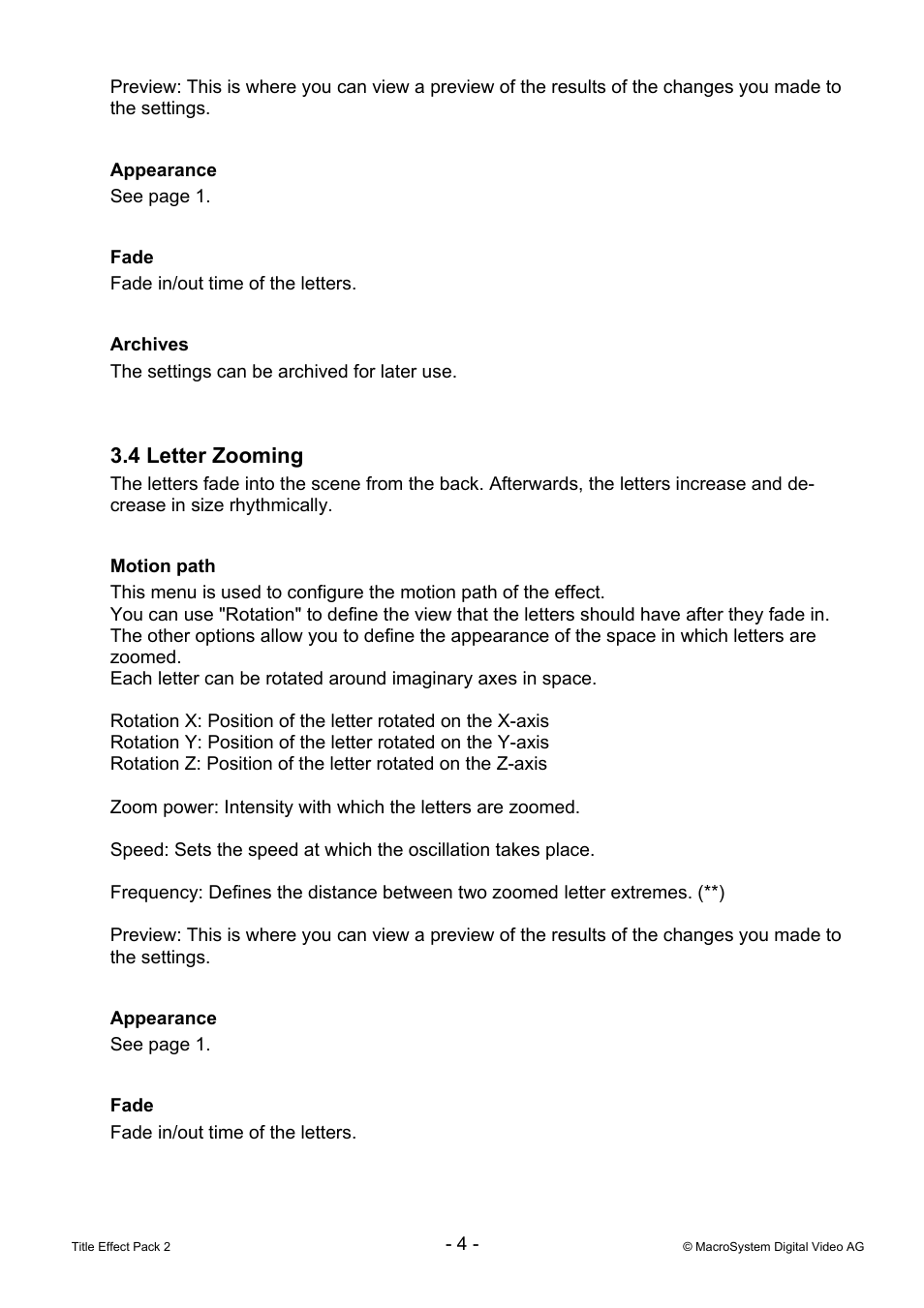 4 letter zooming | MacroSystem Title Effect Pack 2 User Manual | Page 4 / 13