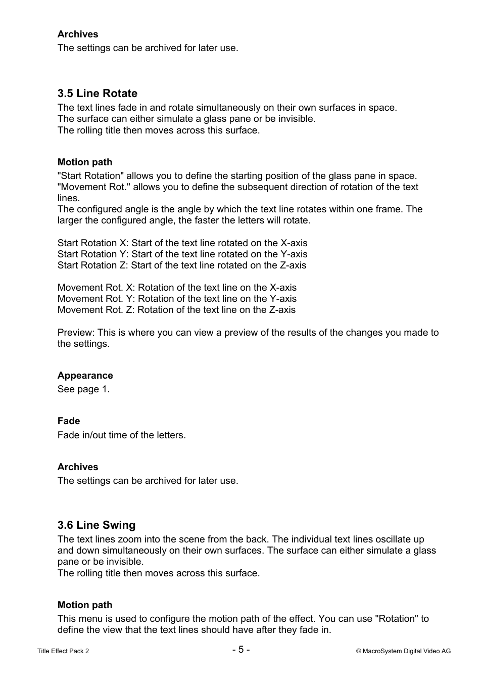5 line rotate, 6 line swing | MacroSystem Title Effect Pack 2 User Manual | Page 5 / 13