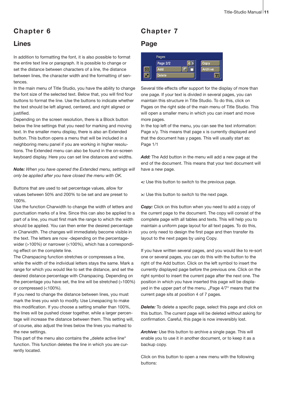 Chapter 6 lines, Chapter 7 page | MacroSystem Title-Studio User Manual | Page 11 / 16