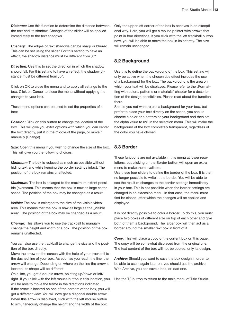 8 .2 background, 8 .3 border | MacroSystem Title-Studio User Manual | Page 13 / 16