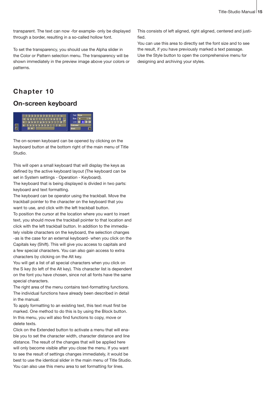 Chapter 10 on-screen keyboard bildschirmtastatur | MacroSystem Title-Studio User Manual | Page 15 / 16