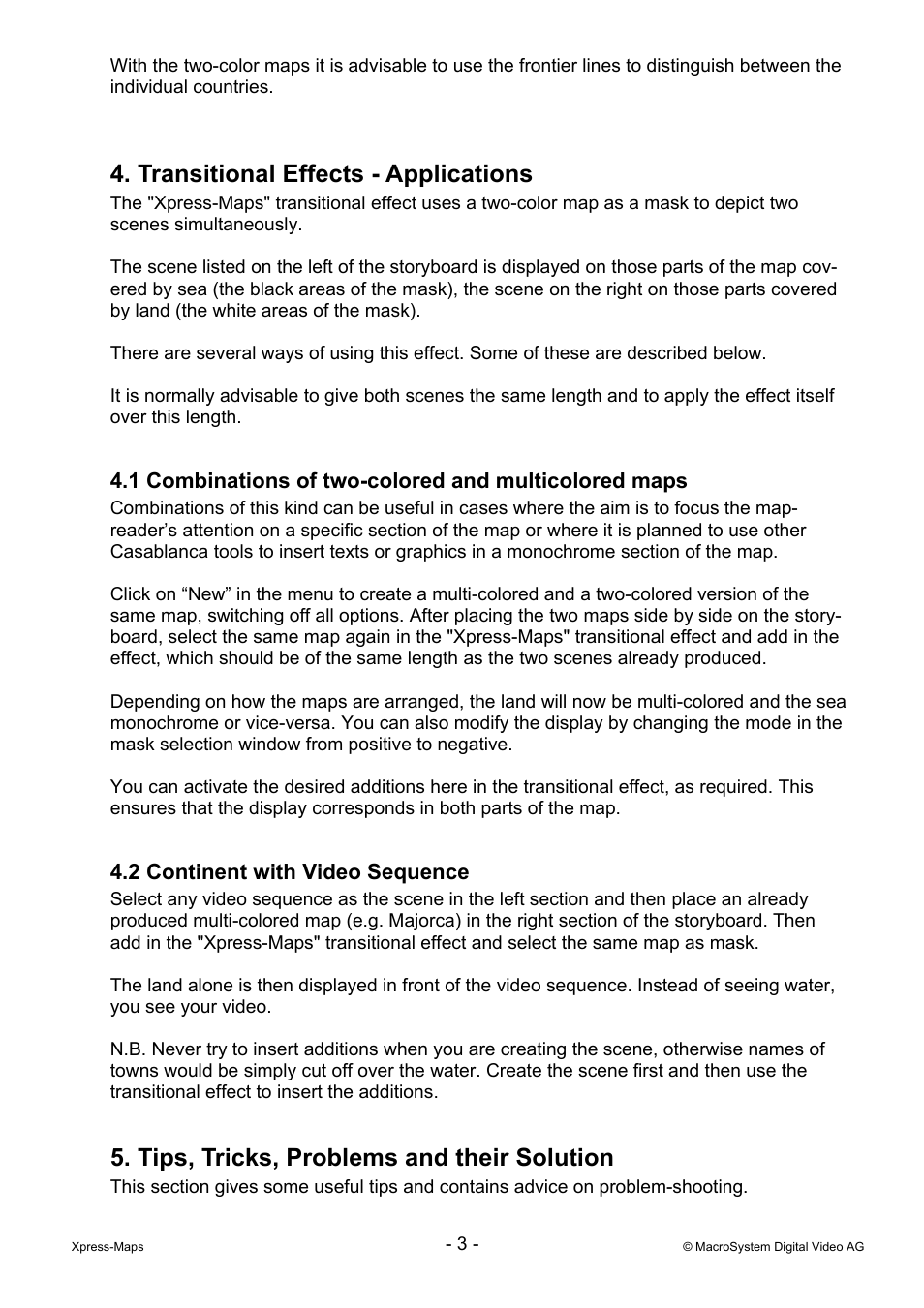 Transitional effects - applications, Tips, tricks, problems and their solution | MacroSystem Xpress-Maps User Manual | Page 3 / 5