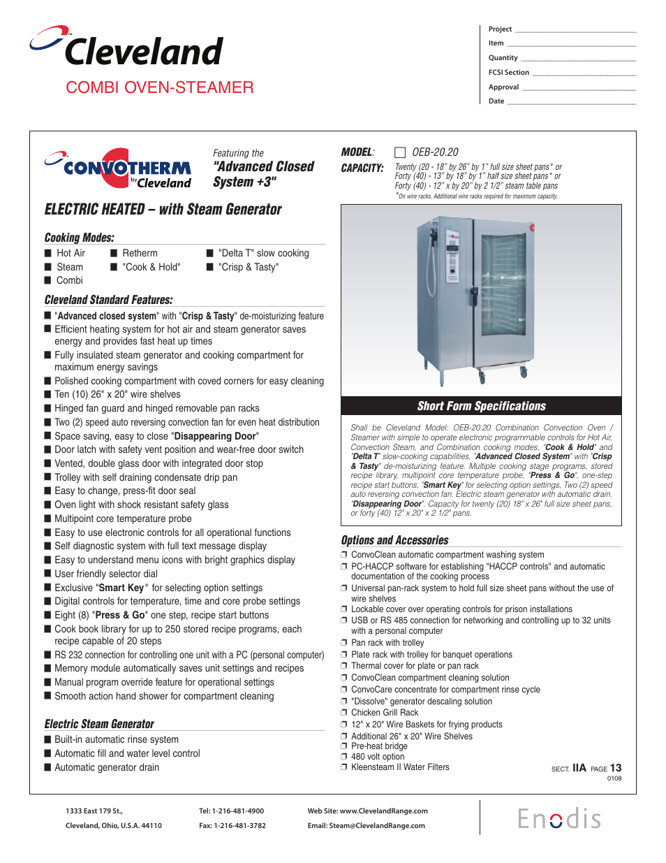 Cleveland Range OEB-20.20 User Manual | 2 pages