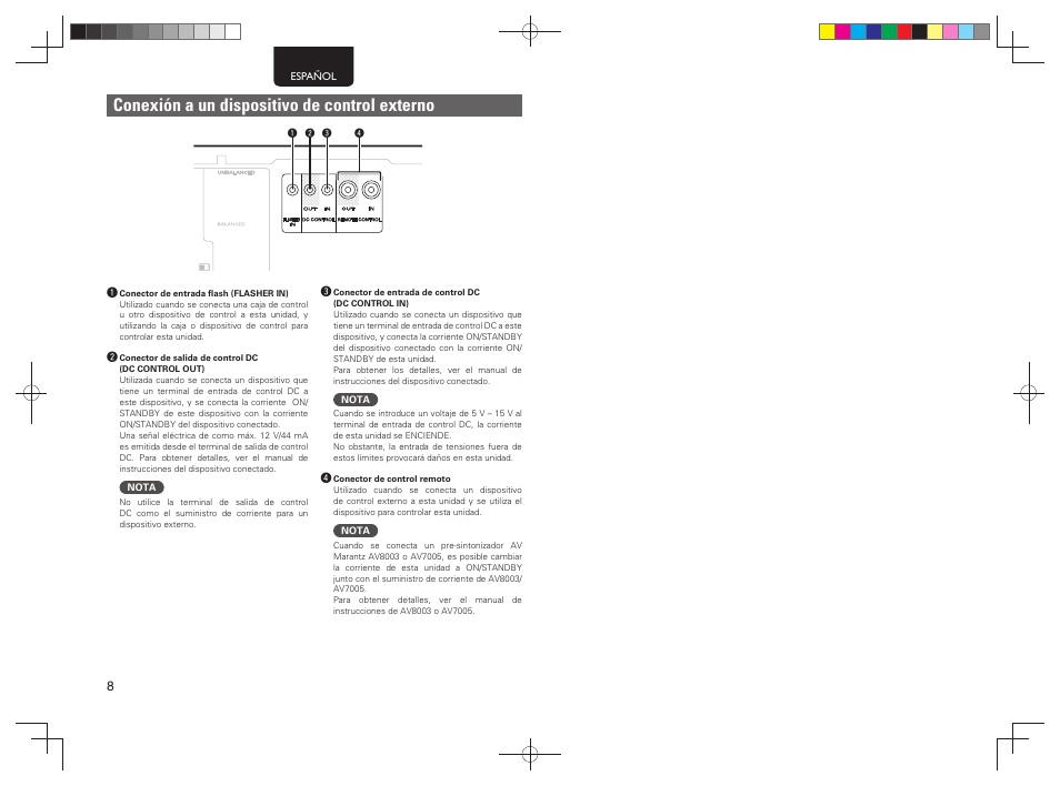 Conexión a un dispositivo de control externo | Marantz MM7055 v.1 User Manual | Page 12 / 17