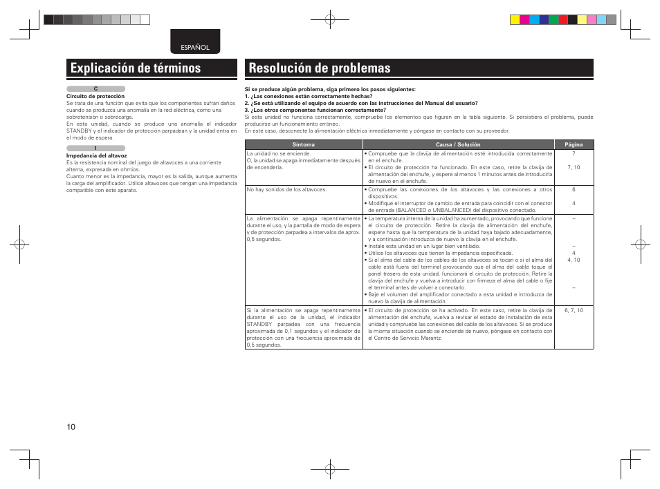 Explicación de términos, Resolución de problemas | Marantz MM7055 v.1 User Manual | Page 14 / 17